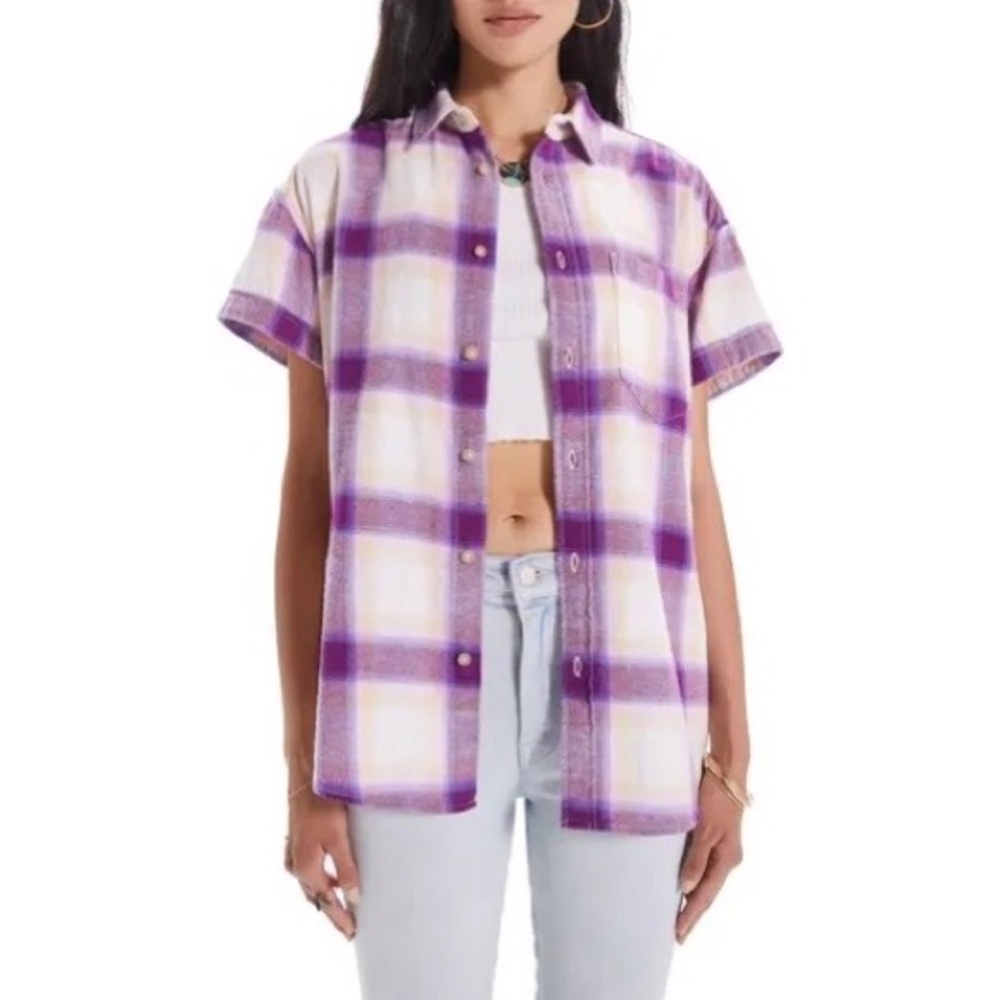MOTHER NWT The Plaid Short Sleeve Button-Up Shirt